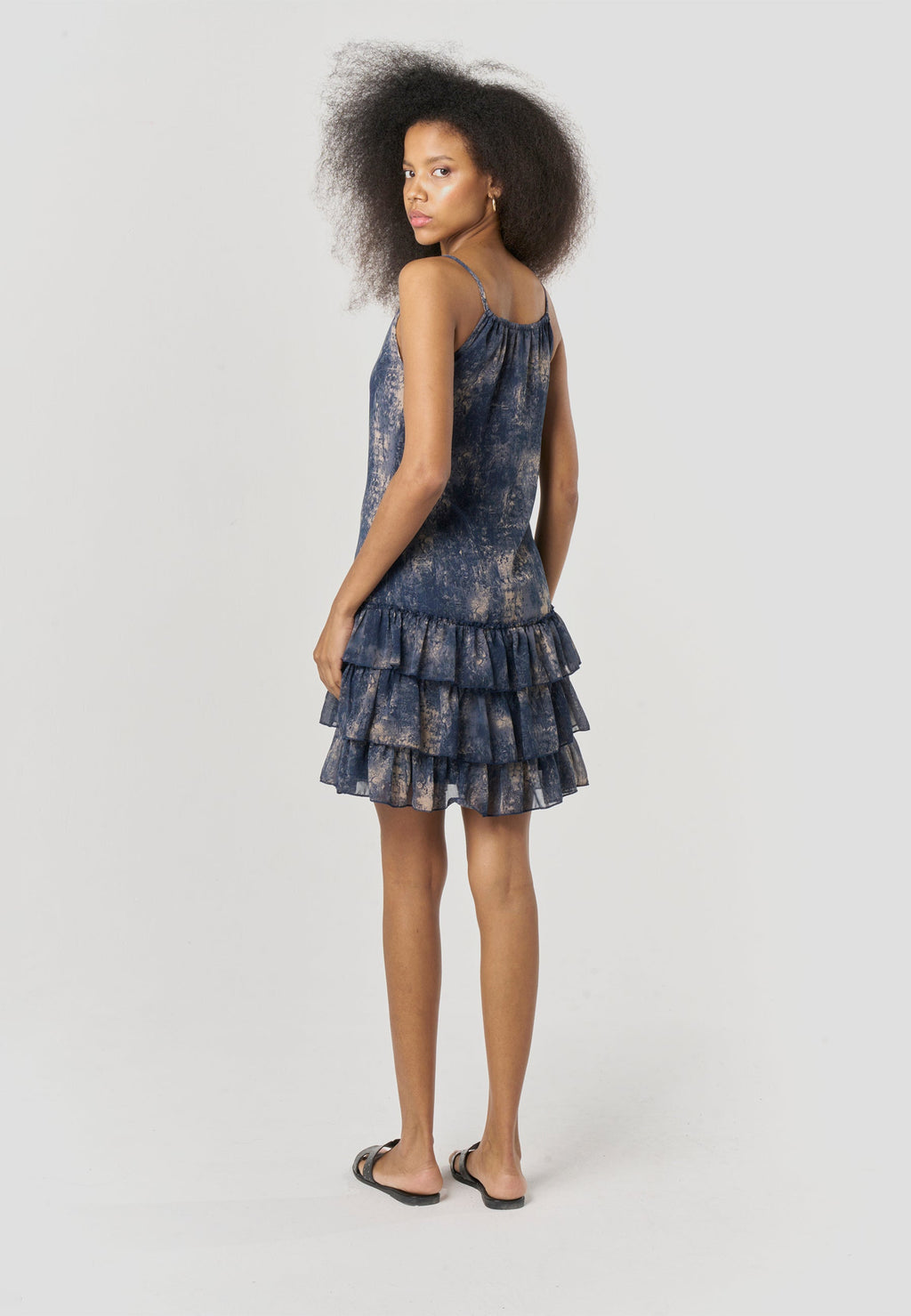 Vestido Mujer Corto Tirantes Estampado Volantes – Koroshi Azul