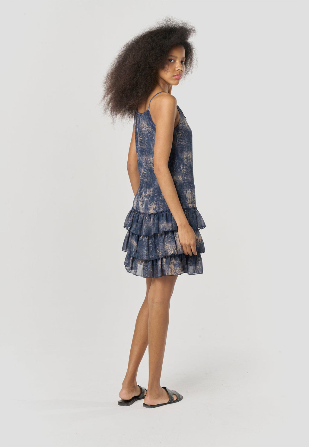 Vestido Mujer Corto Tirantes Estampado Volantes – Koroshi Azul