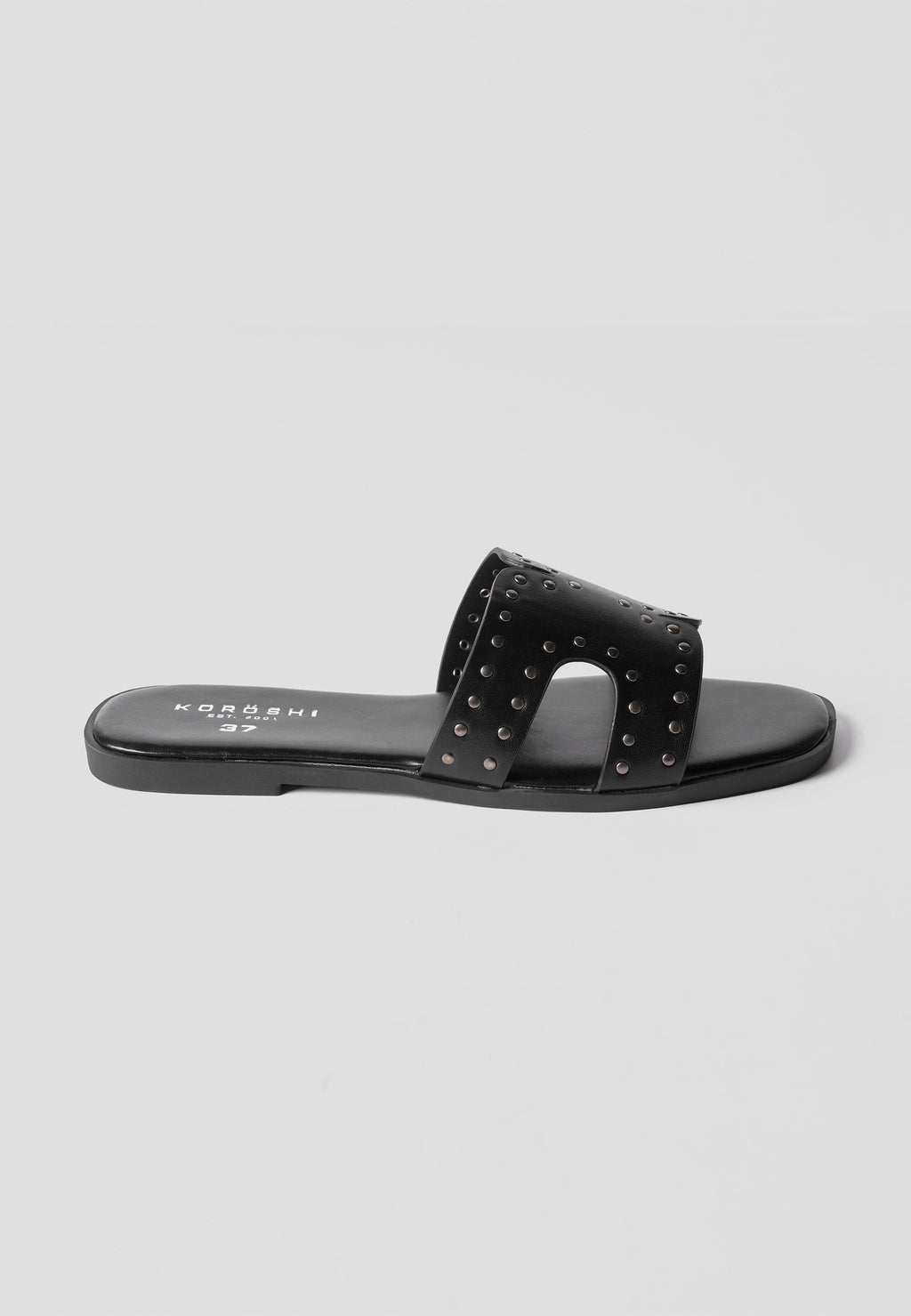 Sandalias Planas Mujer Pala con Tachuelas – Koroshi Negra