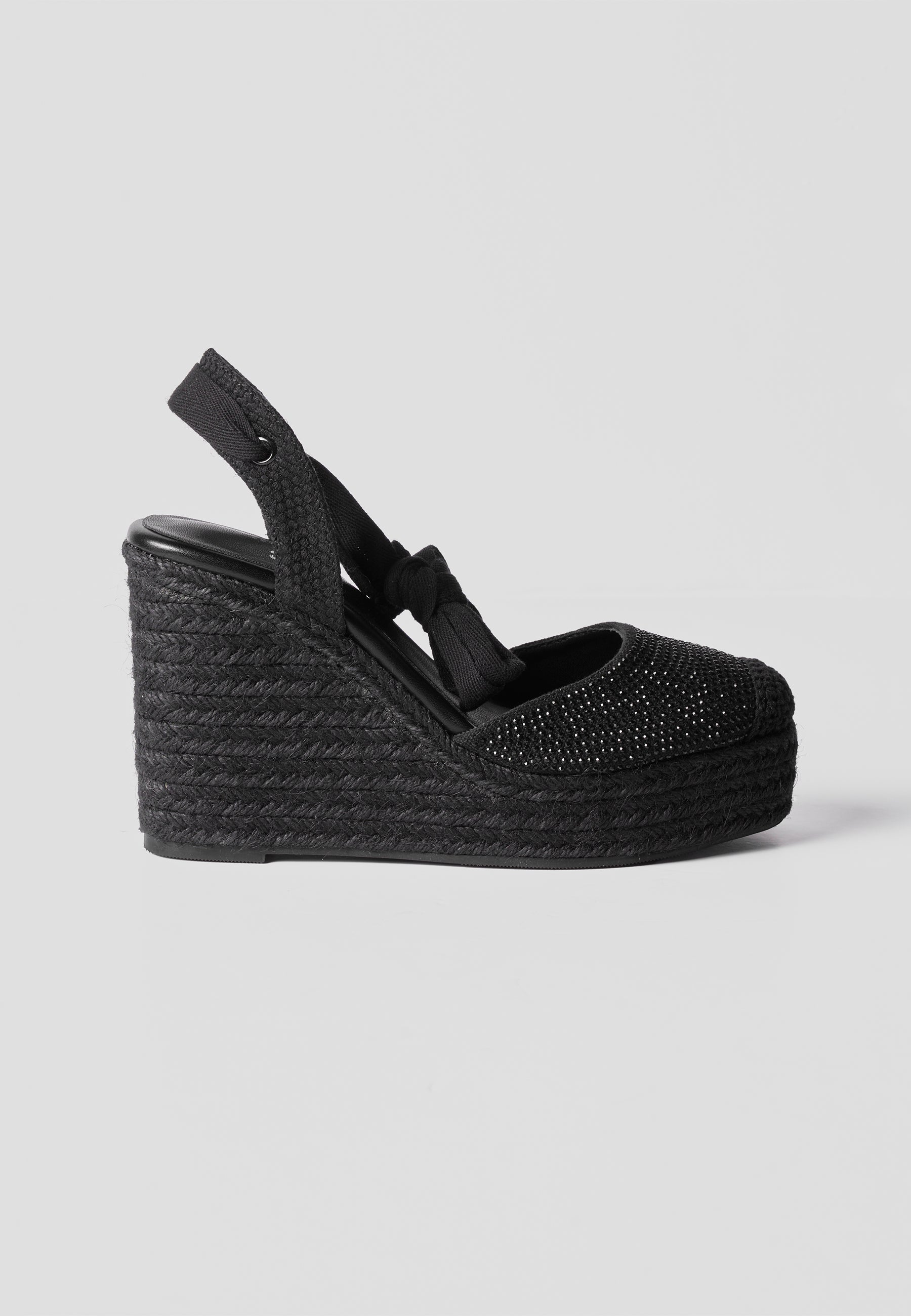 Alpargatas Cuña Alta Esparto Mujer 9 cm – Koroshi Negra