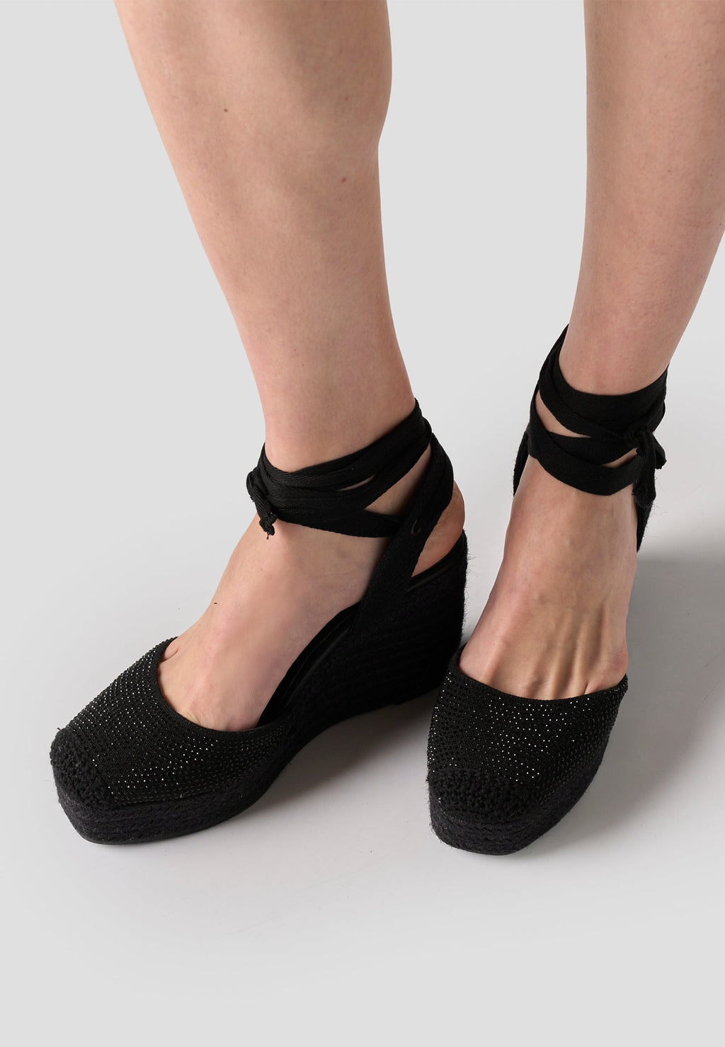 Alpargatas Cuña Alta Esparto Mujer 9 cm – Koroshi Negra