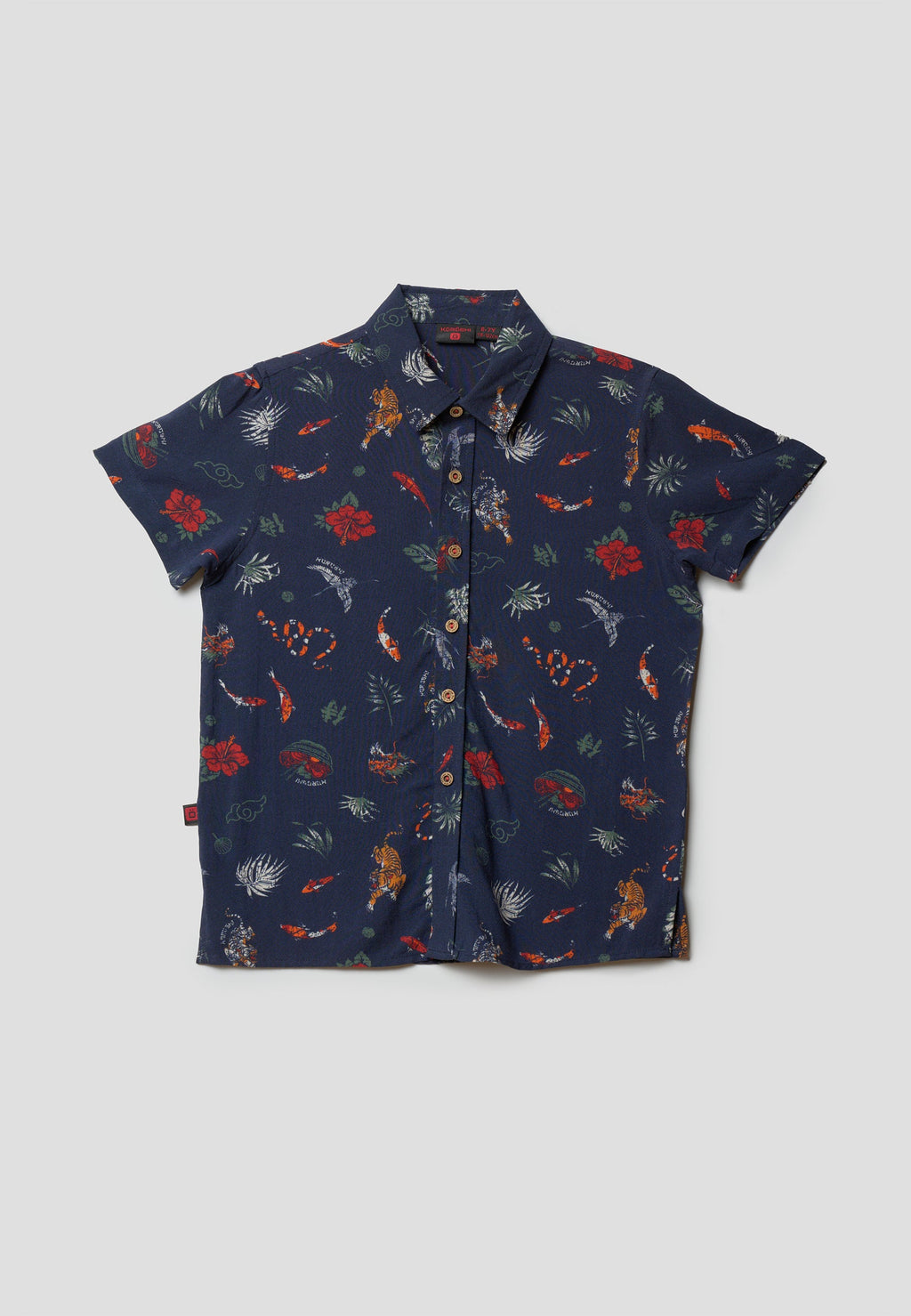 Camisa Niño Manga Corta Estampada Palmeras – Koroshi Navy