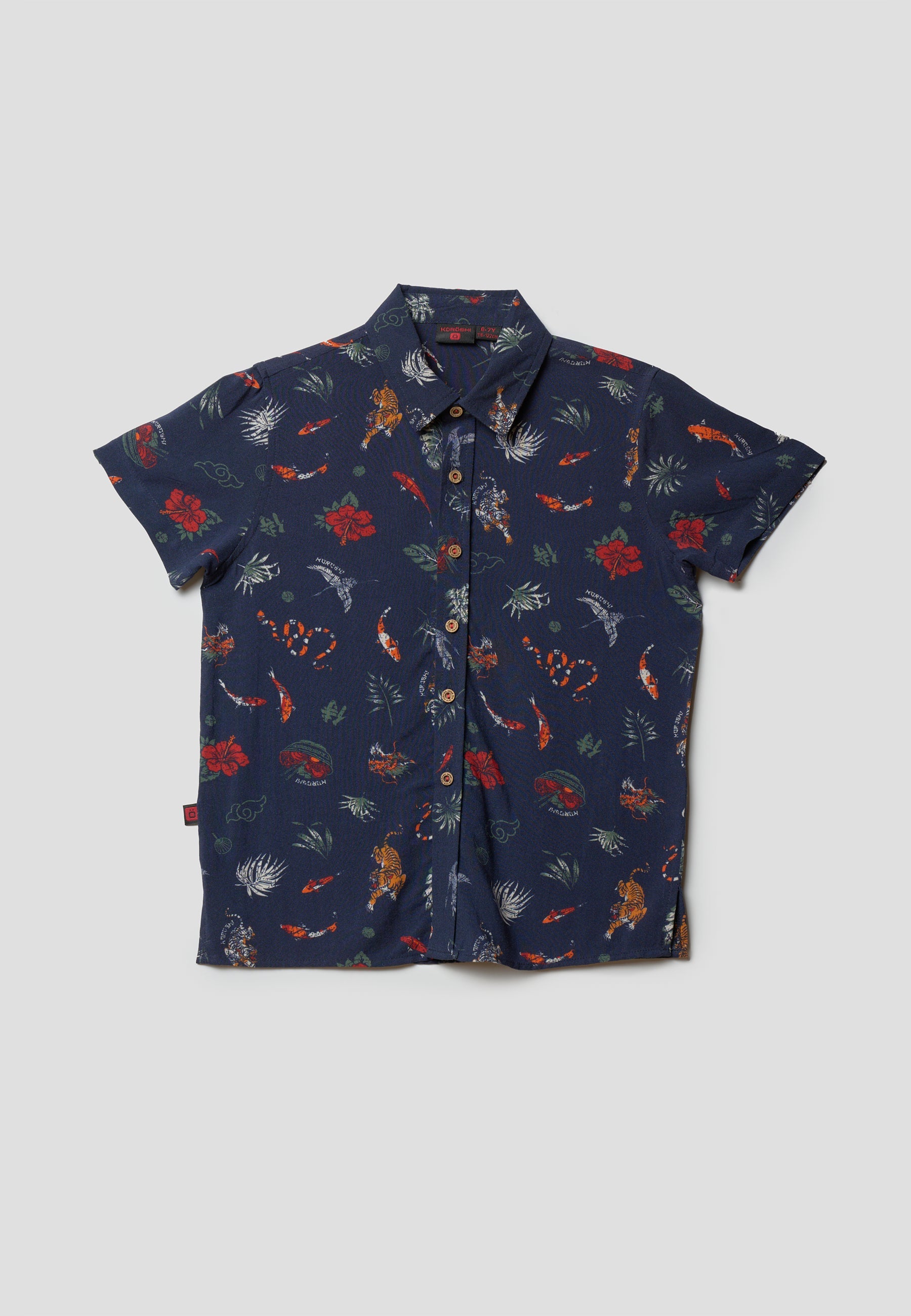 Camisa Niño Manga Corta Estampada Palmeras – Koroshi Navy