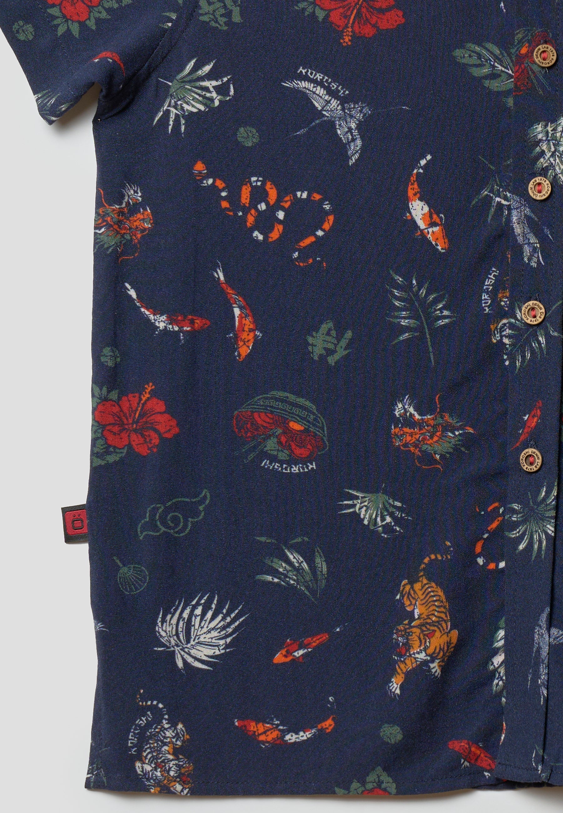 Camisa Niño Manga Corta Estampada Palmeras – Koroshi Navy