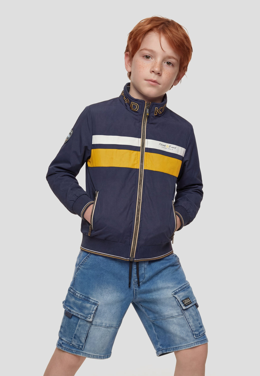 Chaqueta Bomber Niño Cuello Alto Cremallera – Koroshi Azul Marino
