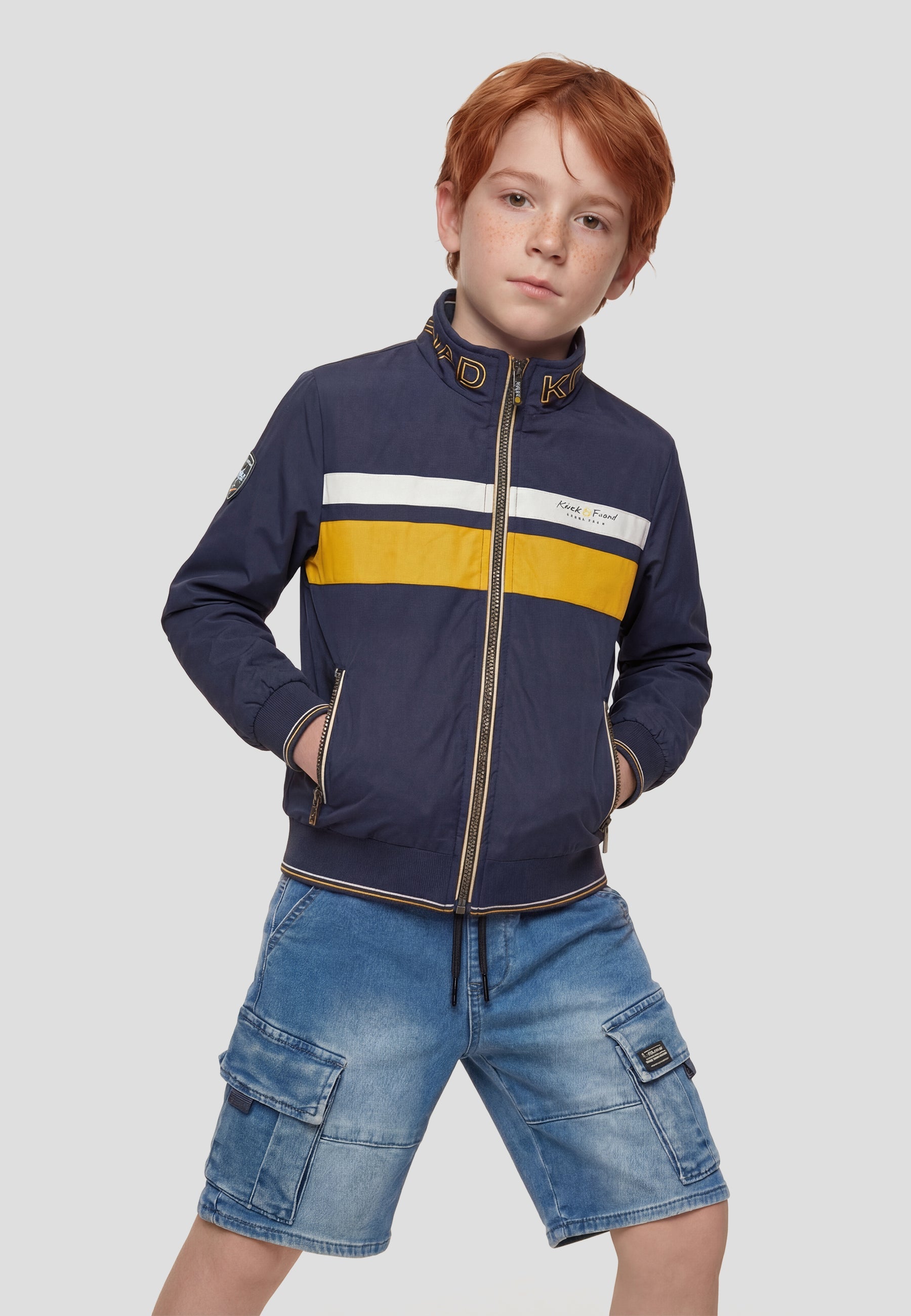 Chaqueta Bomber Niño Cuello Alto Cremallera – Koroshi Azul Marino
