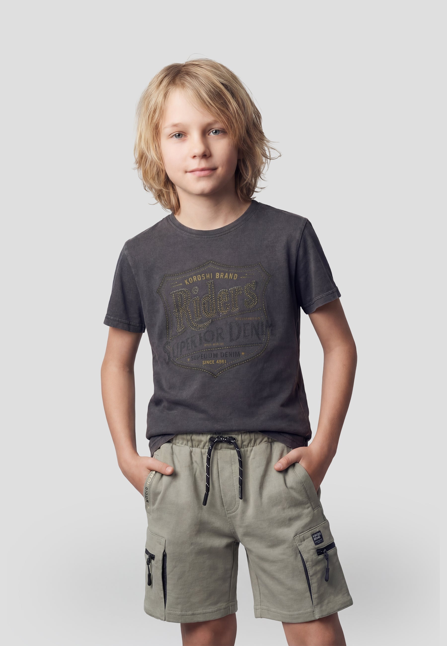 Camiseta Niño Manga Corta Estampada Algodón – Koroshi Negro