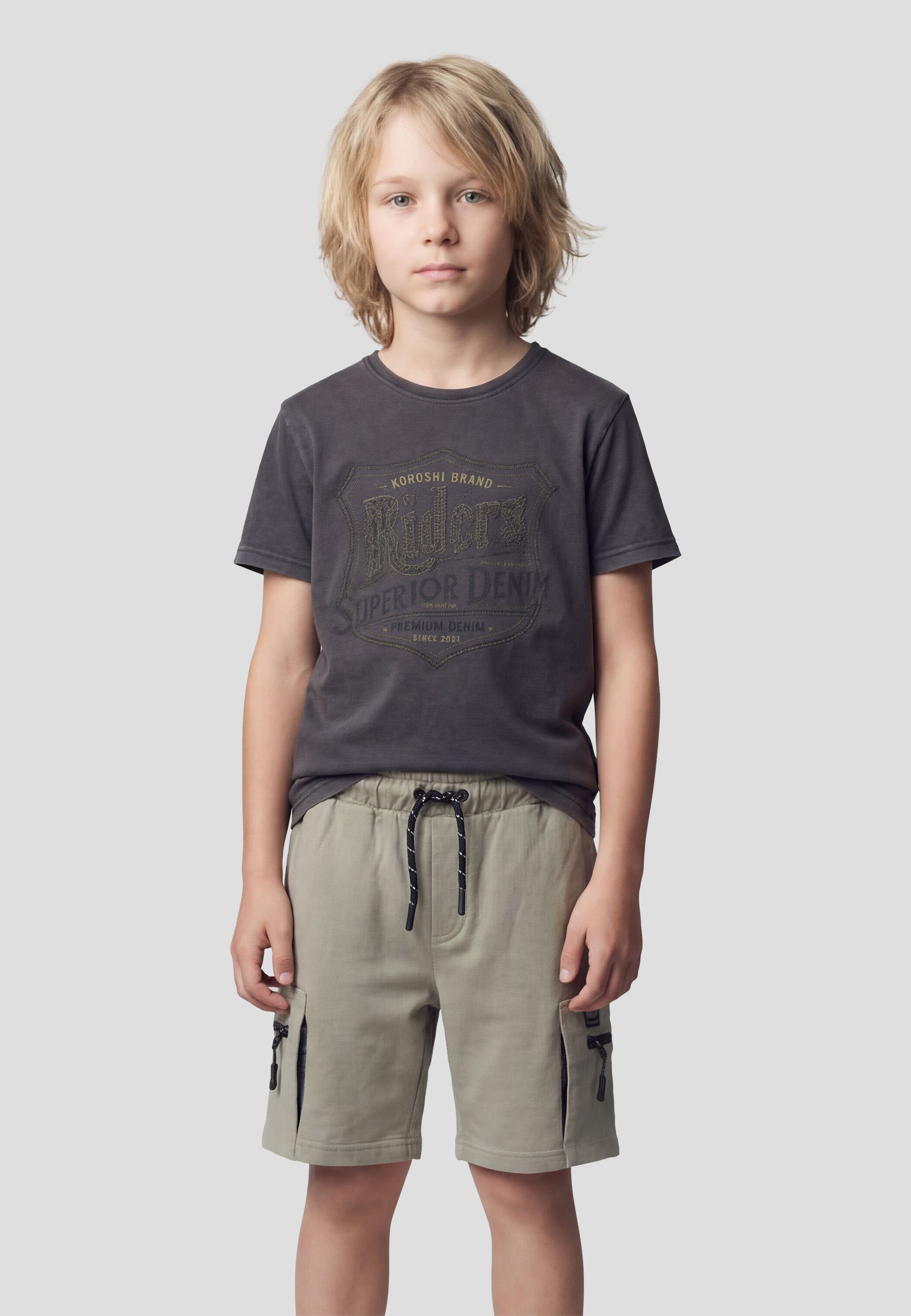 Camiseta Niño Manga Corta Estampada Algodón – Koroshi Negro