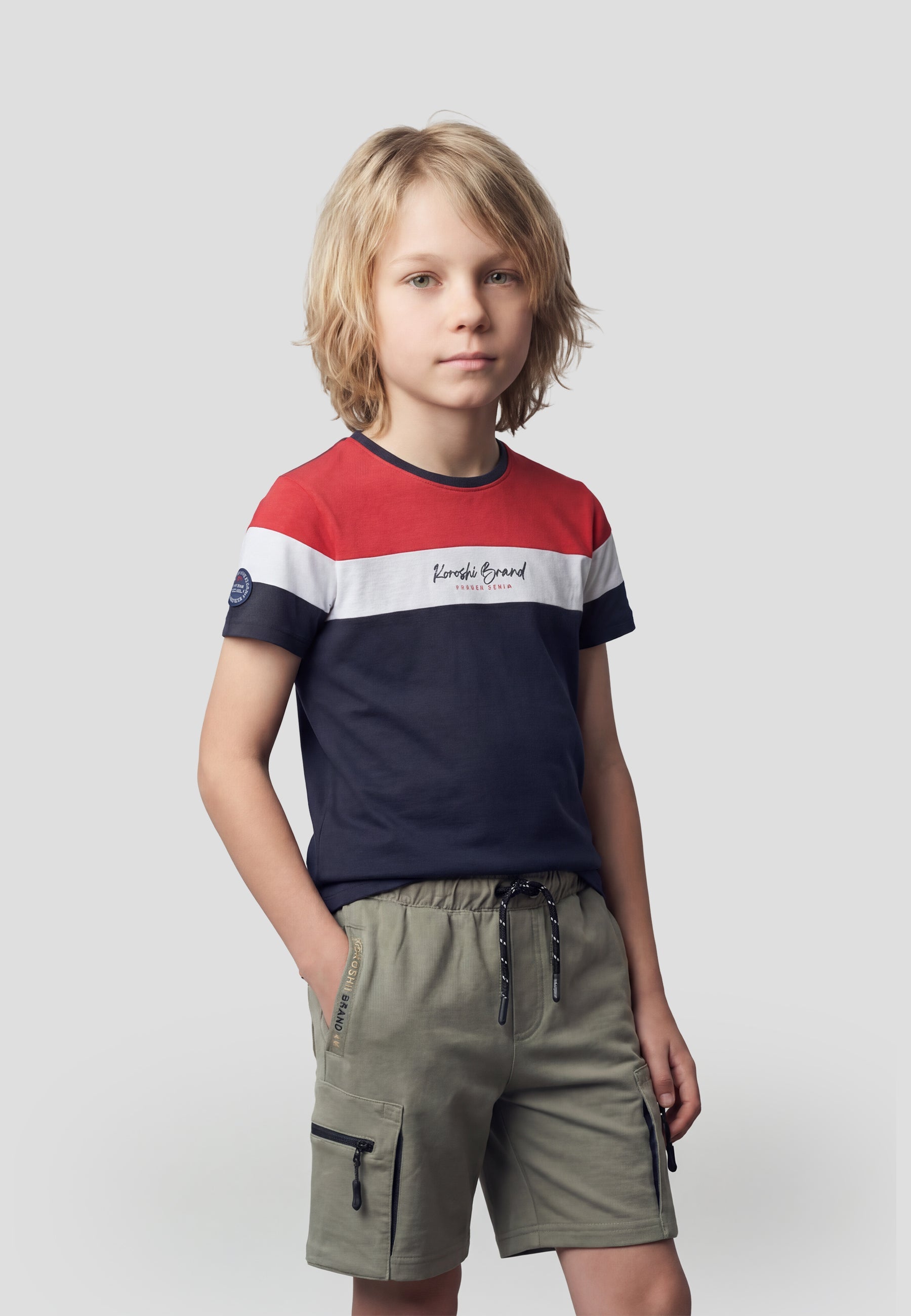 Camiseta Niño Manga Corta a Rayas – Koroshi Azul Marino