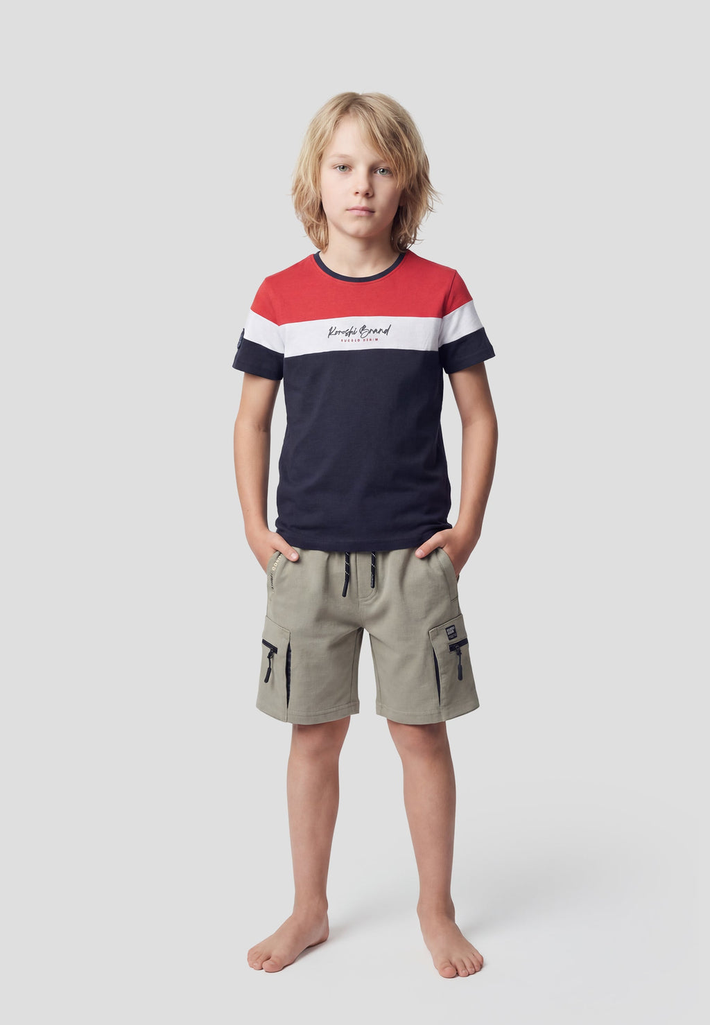 Camiseta Niño Manga Corta a Rayas – Koroshi Azul Marino