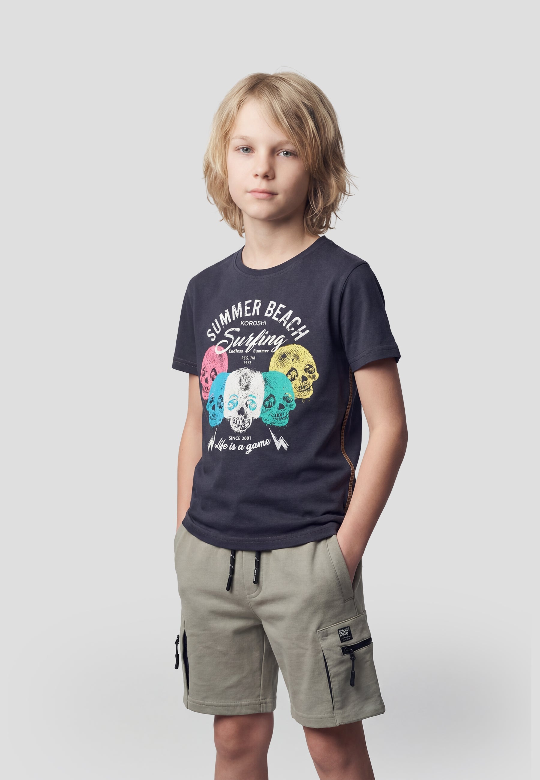 Camiseta Niño Manga Corta Estampada – Koroshi Azul Marino