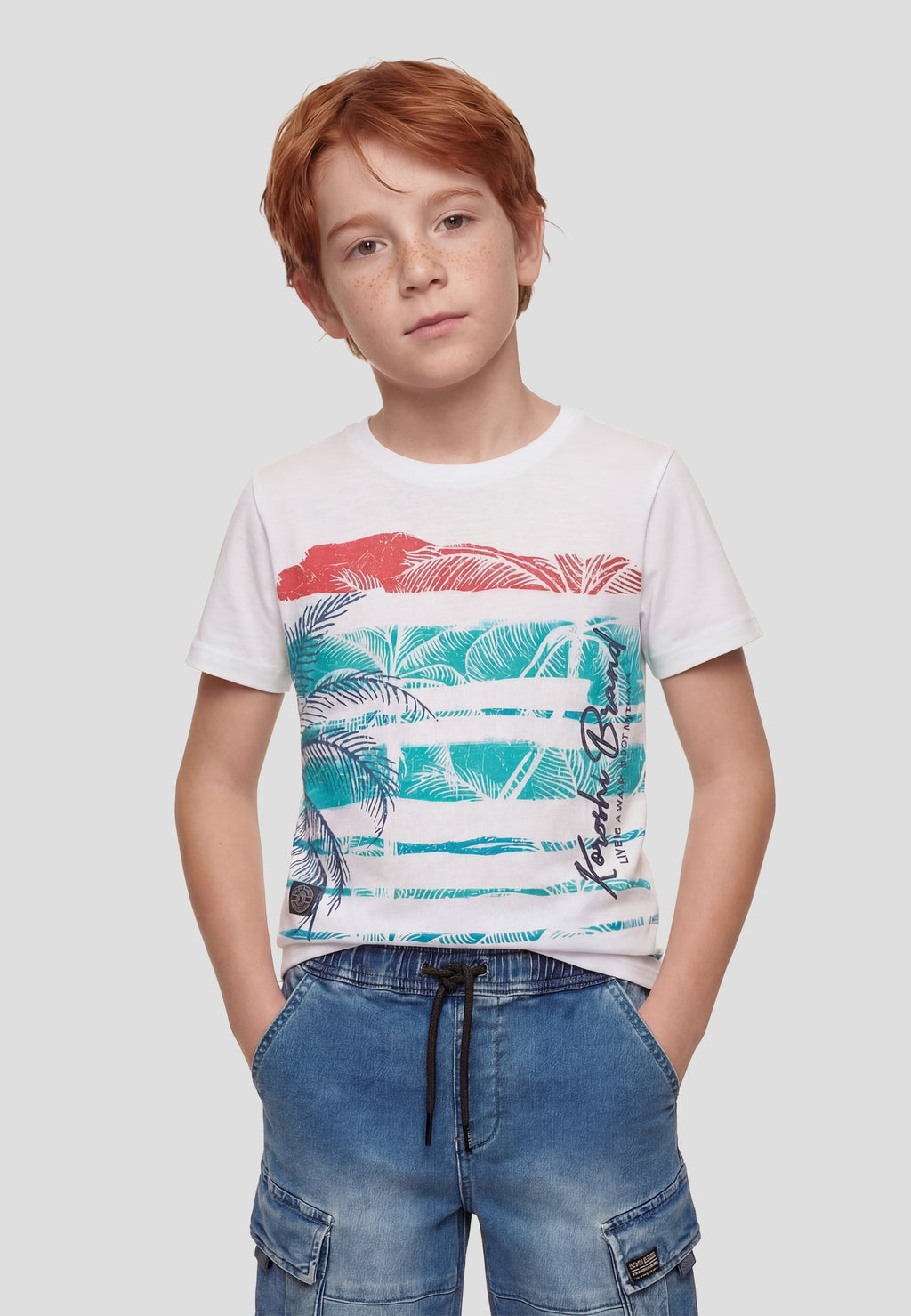 Camiseta Niño Manga Corta Palmeras – Koroshi Blanco