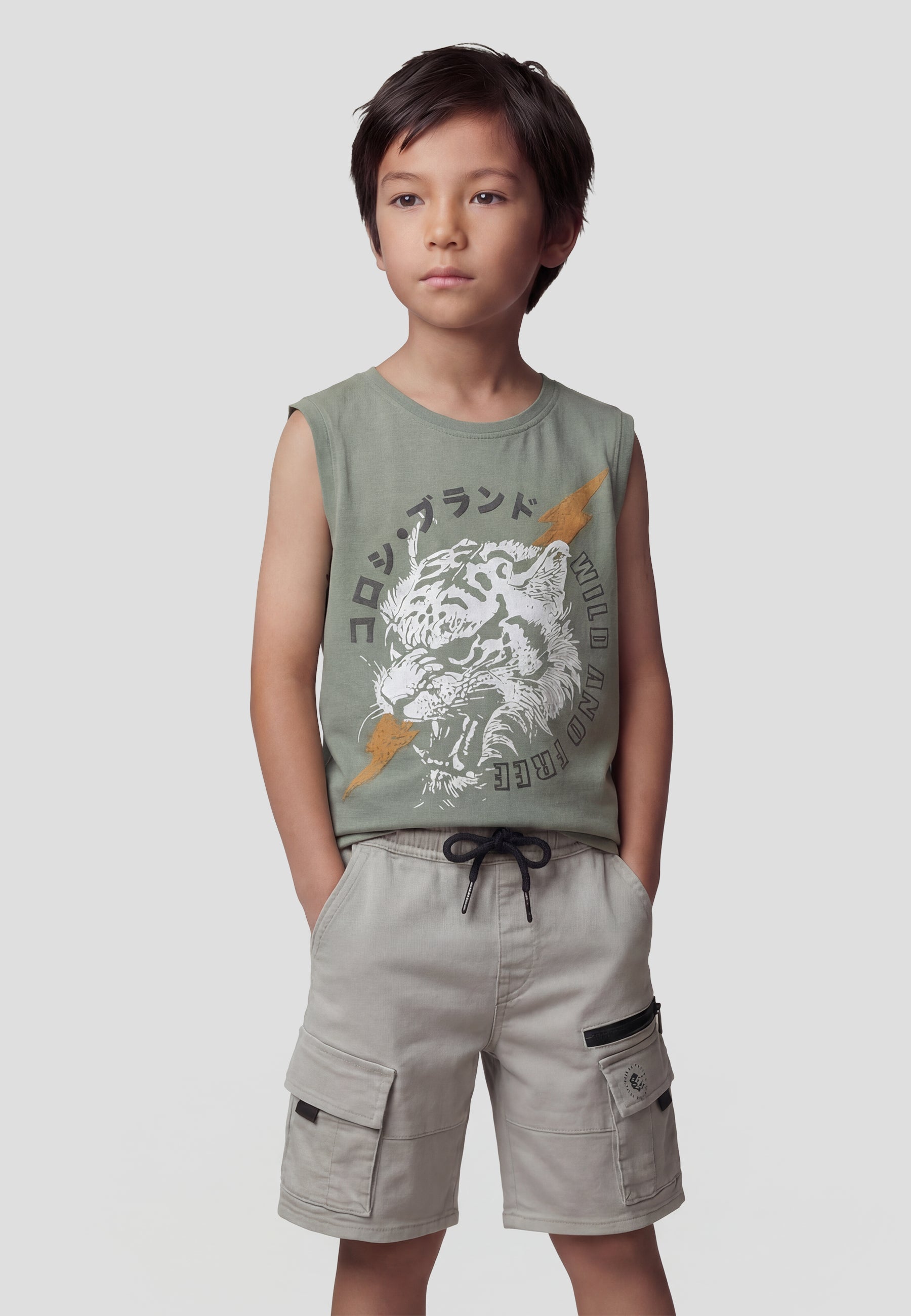 Camiseta Niño Sin Mangas Estampada – Koroshi Kaki