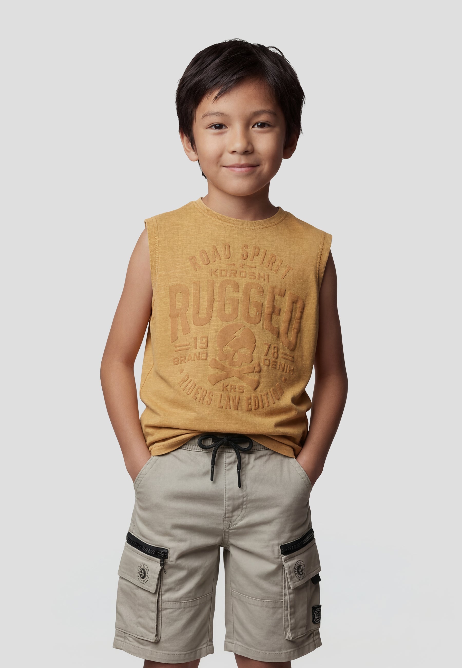 Camiseta Niño Sin Mangas Estampada – Koroshi Mostaza