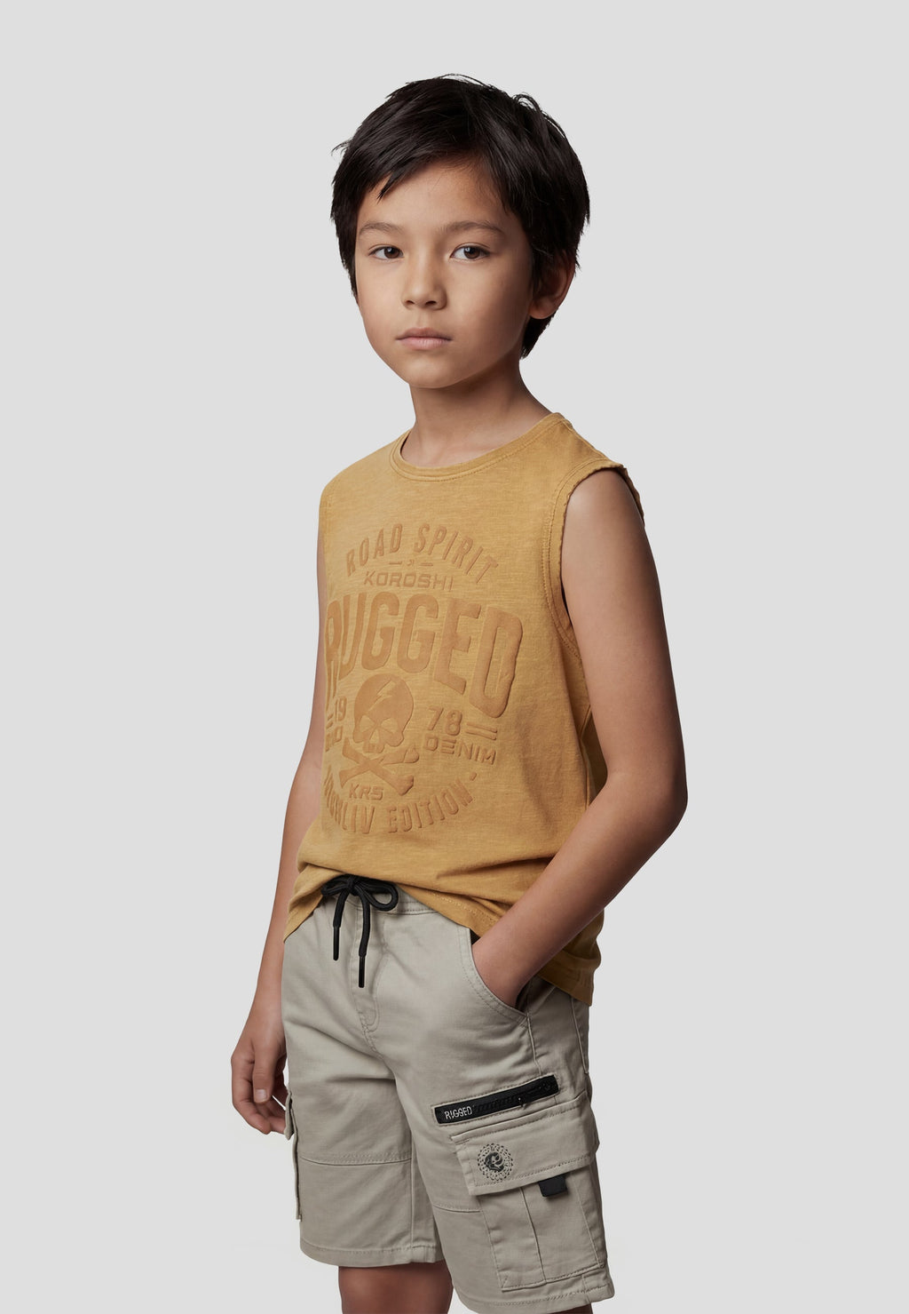 Camiseta Niño Sin Mangas Estampada – Koroshi Mostaza