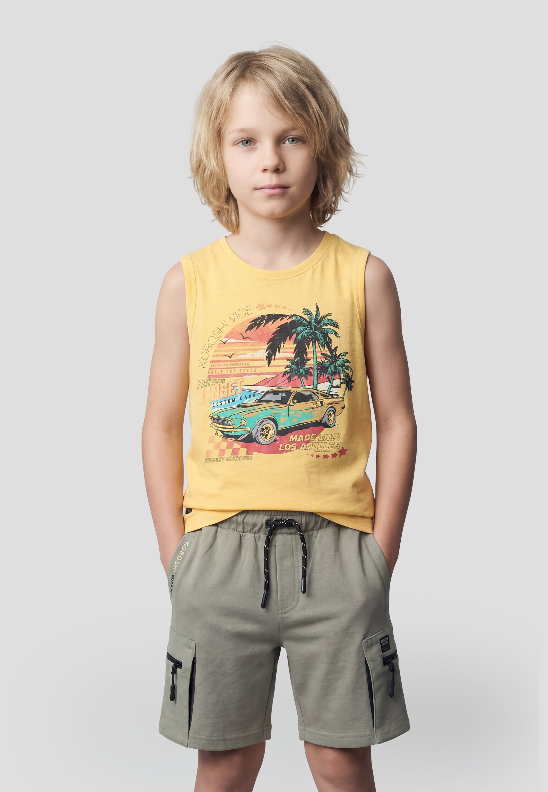 Camiseta Niño Sin Mangas Estampada – Koroshi Amarillo