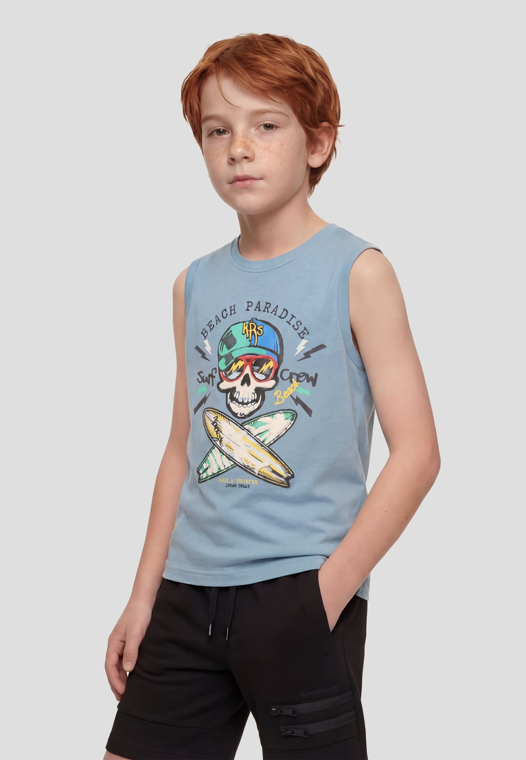 Camiseta Niño Sin Mangas Estampada – Koroshi Azul