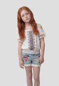 Blusa Niña Hombros Descubiertos Bordado Étnico – Koroshi Blanco