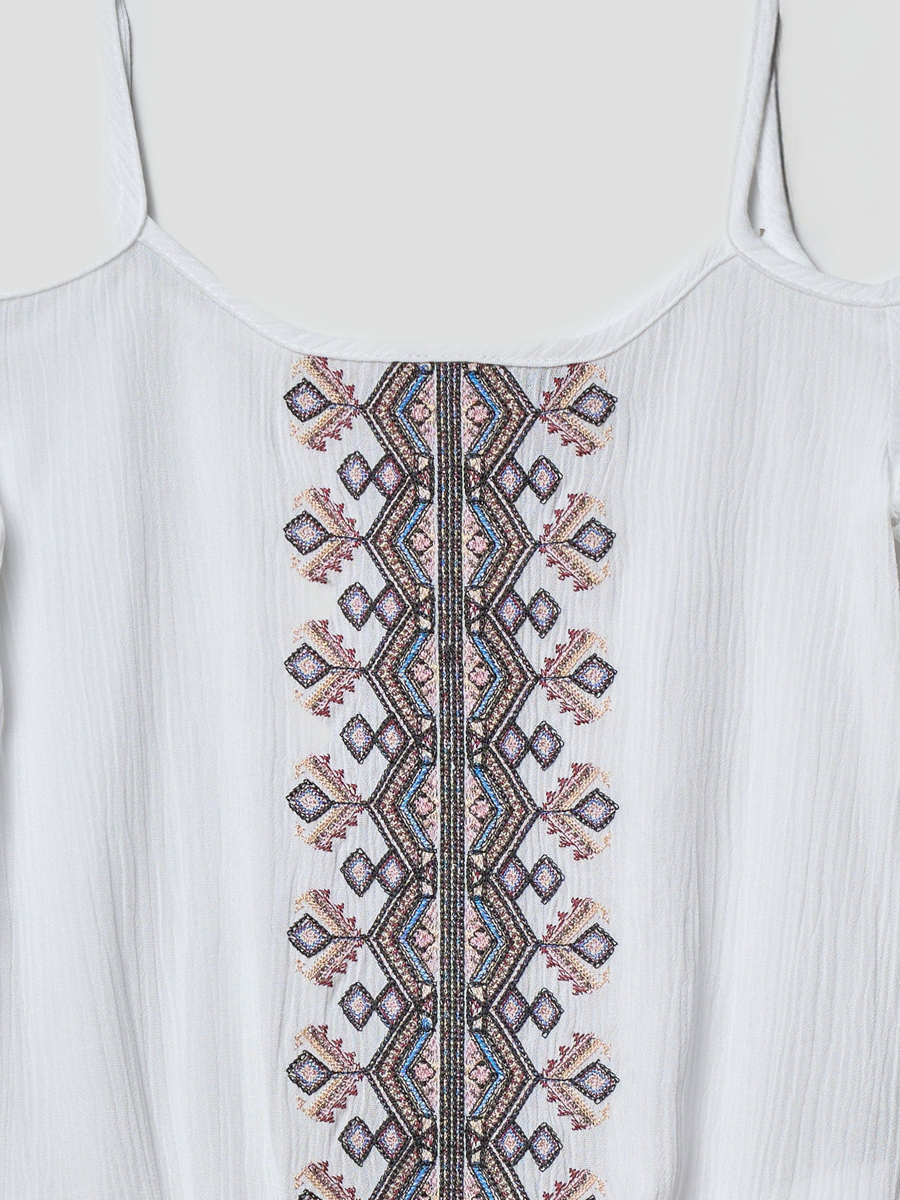 Blusa Niña Hombros Descubiertos Bordado Étnico – Koroshi Blanco
