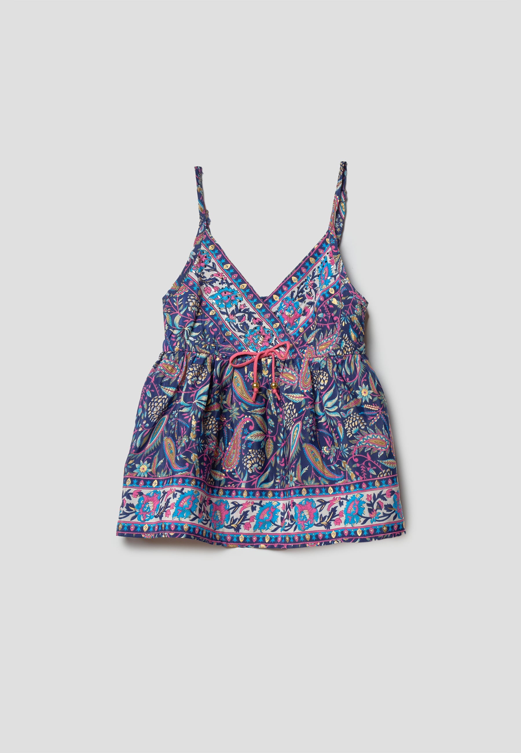 Blusa Niña Tirantes con Lazo Estampada Viscosa Azul Marino | Koroshi