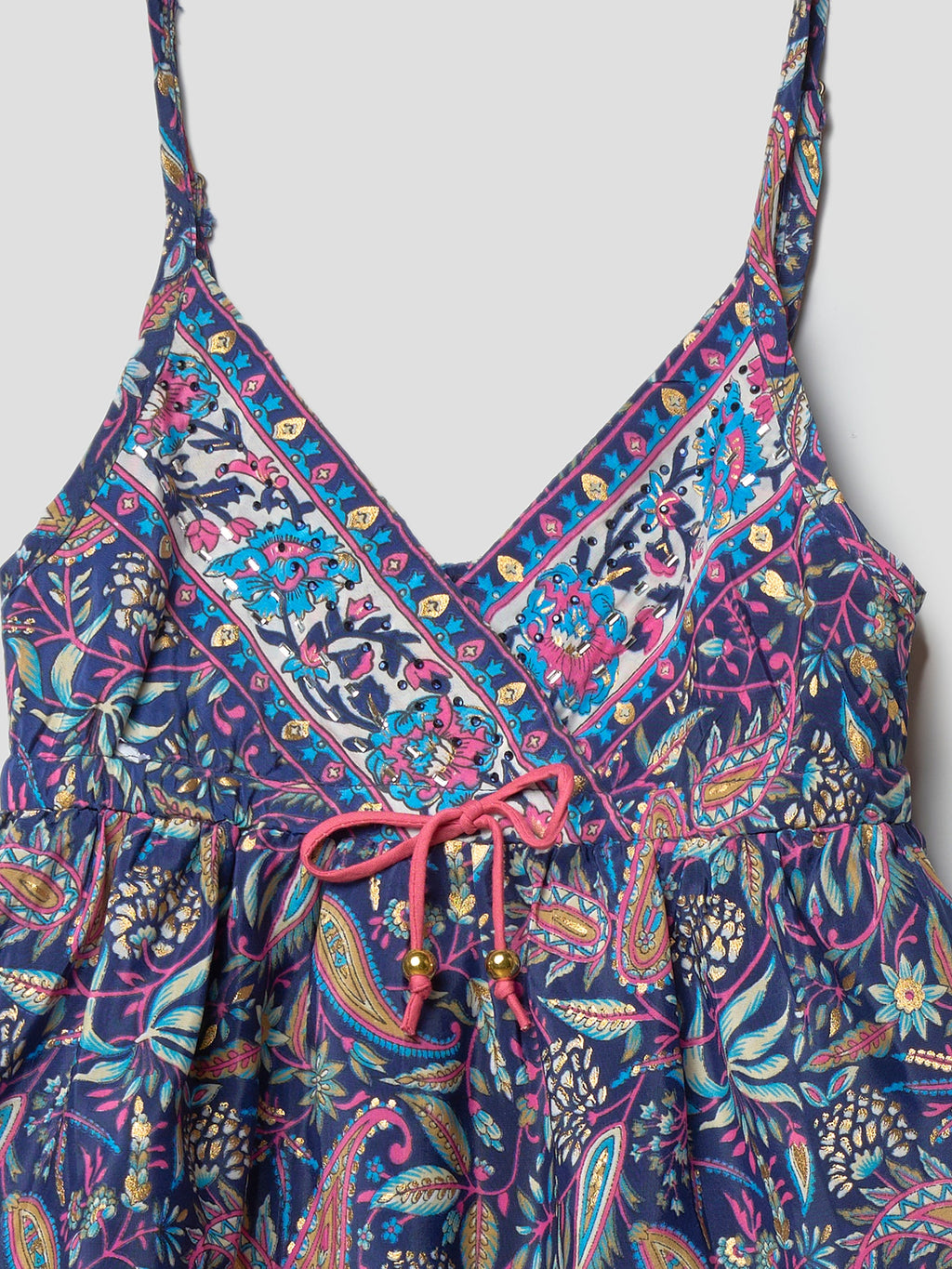 Blusa Niña Tirantes con Lazo Estampada Viscosa Azul Marino | Koroshi