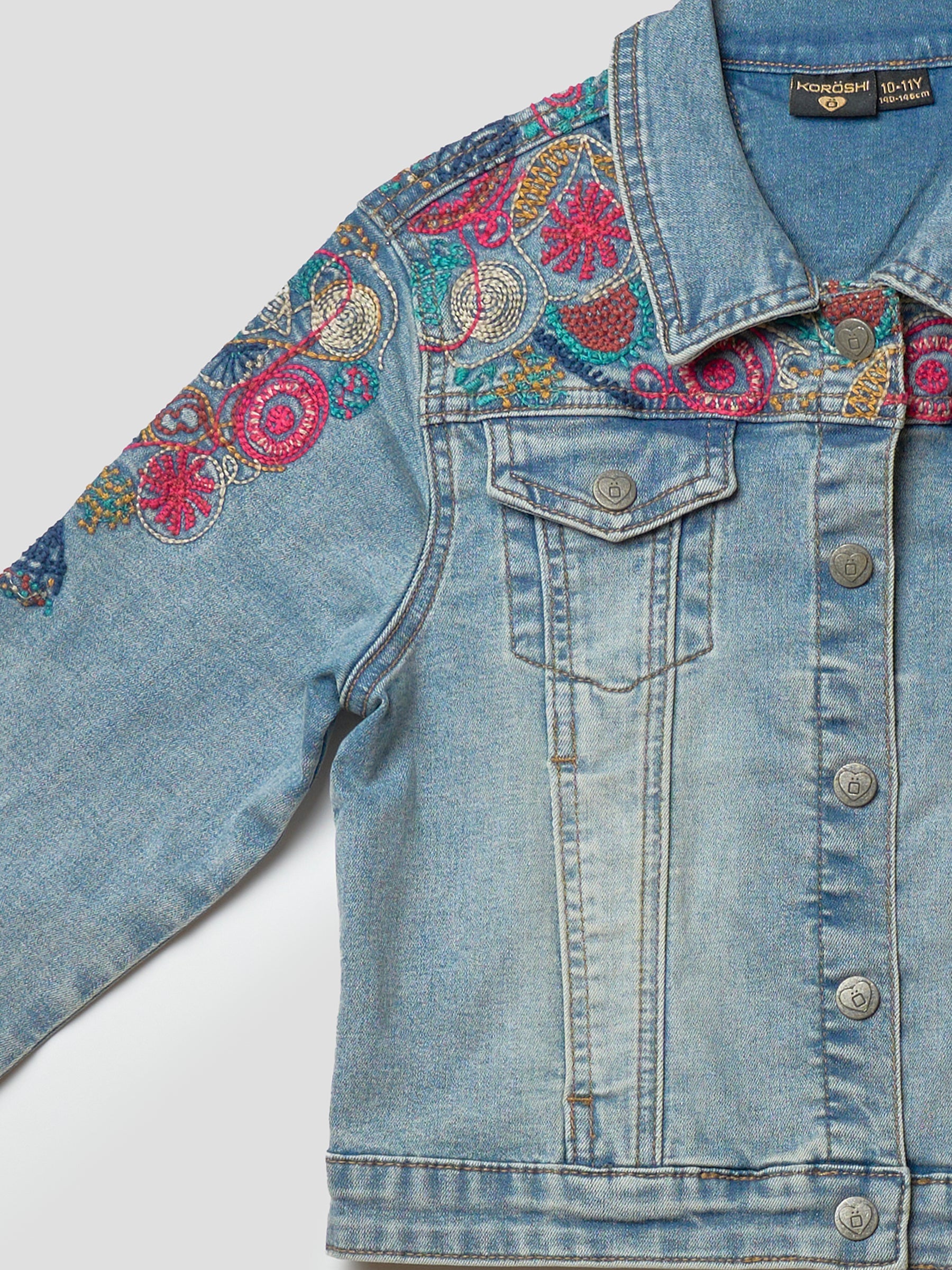 Chaqueta cazadora vaquera azul denim bordada  niña | Koroshi