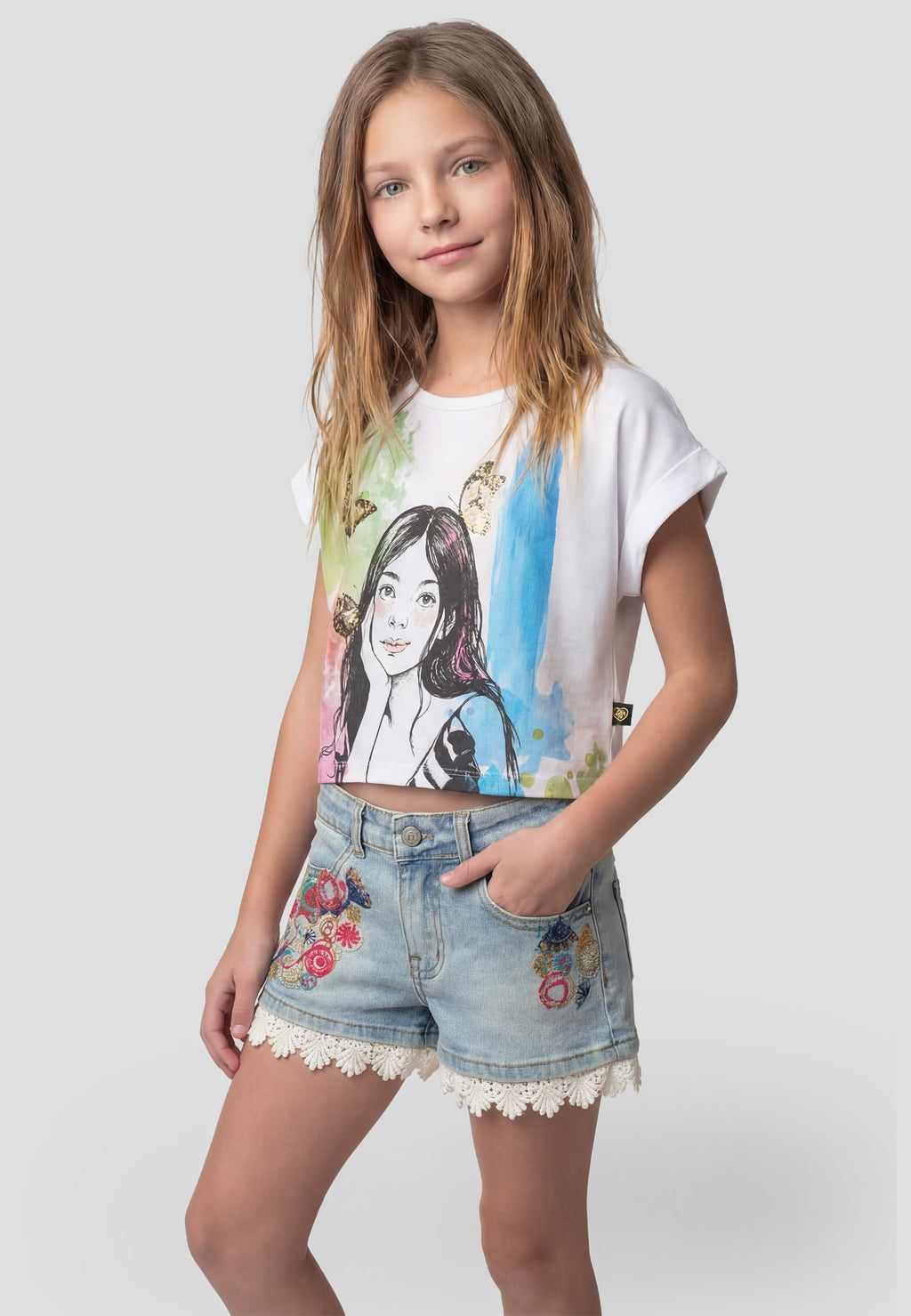 Top manga corta estampado blanco niña | Koroshi