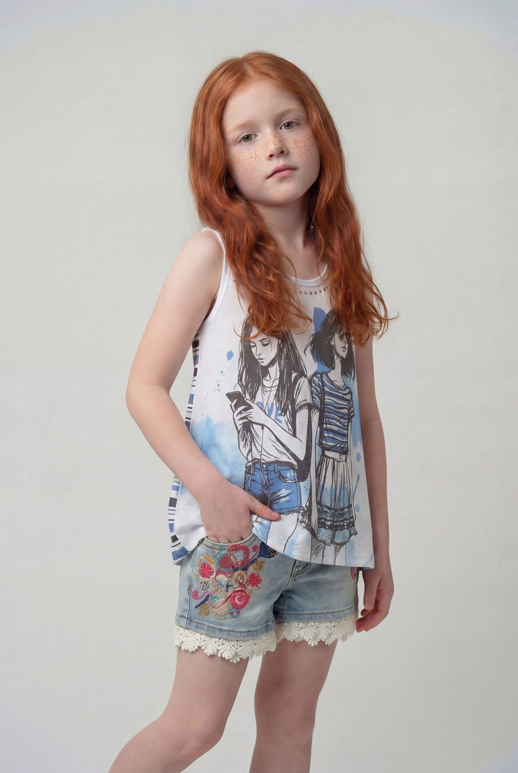 Top de tirantes estampado azul niña | Koroshi