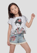 Camiseta manga corta estampado blanca niña | Koroshi