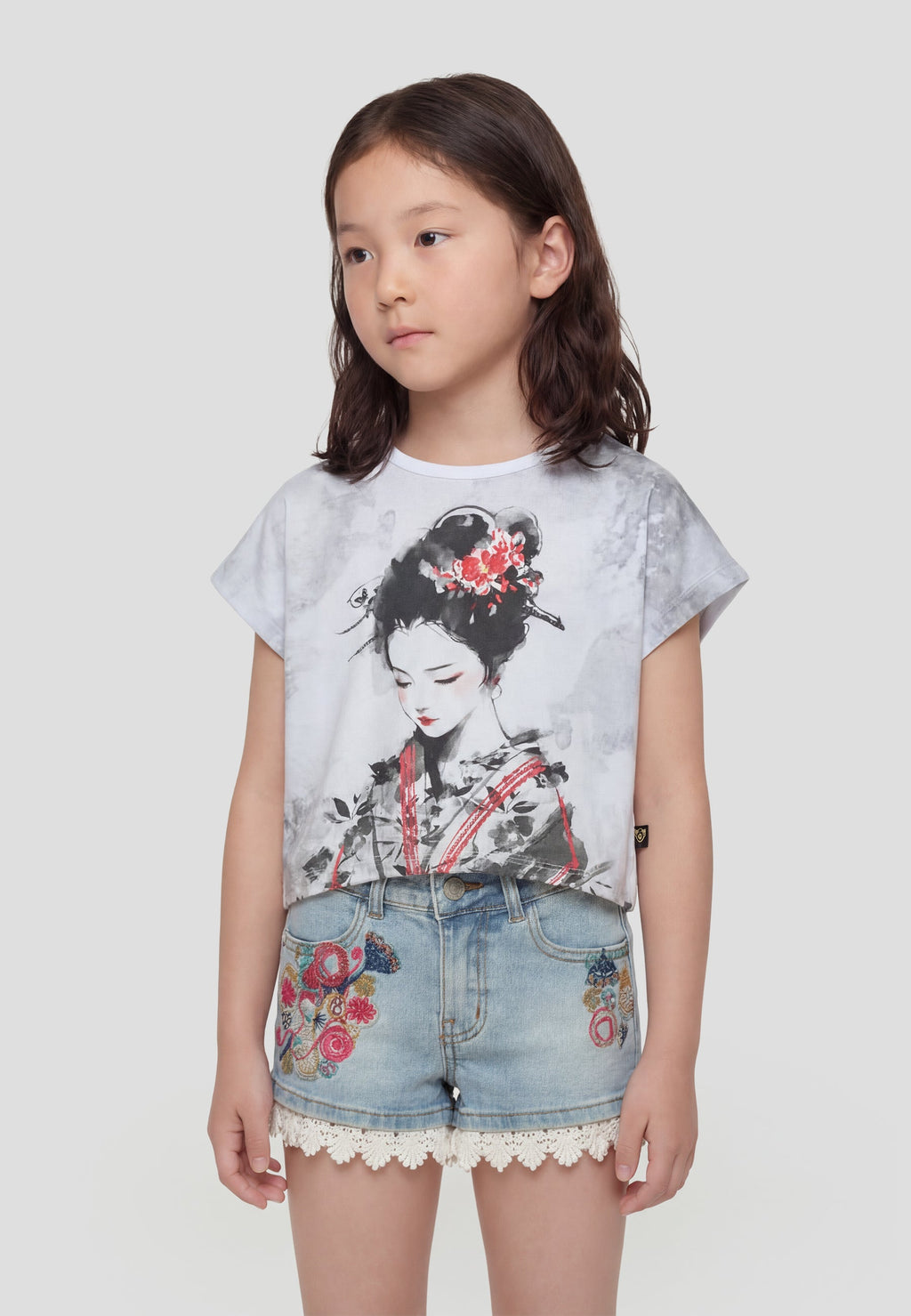 Camiseta manga corta estampado blanca niña | Koroshi