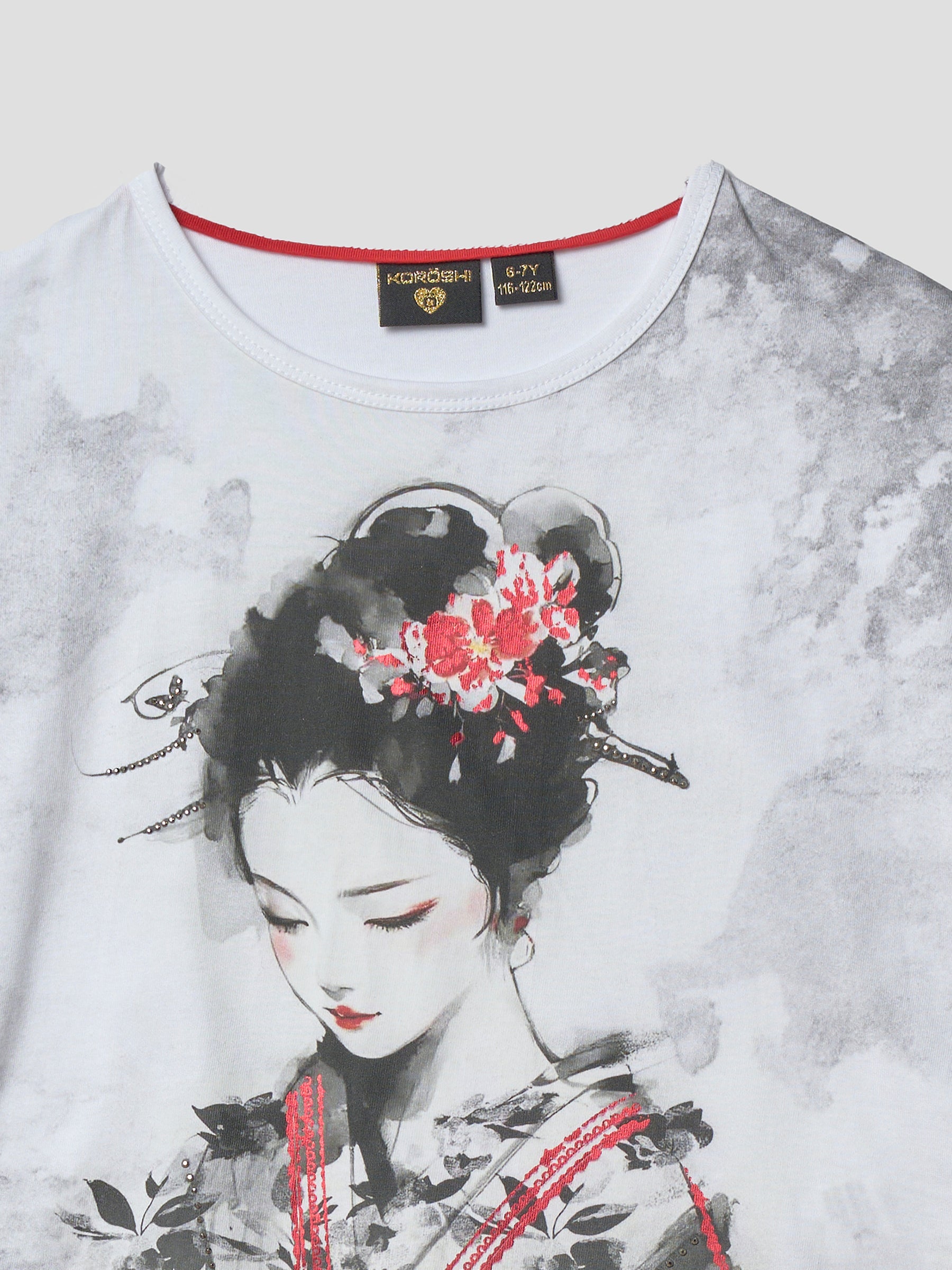 Camiseta manga corta estampado blanca niña | Koroshi