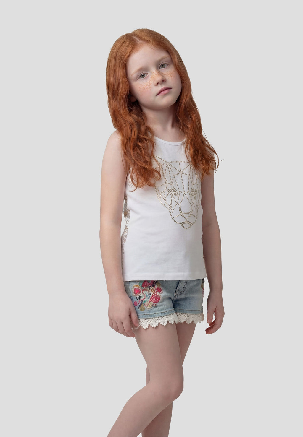 Top de tirantes con brillos blanco niña | Koroshi