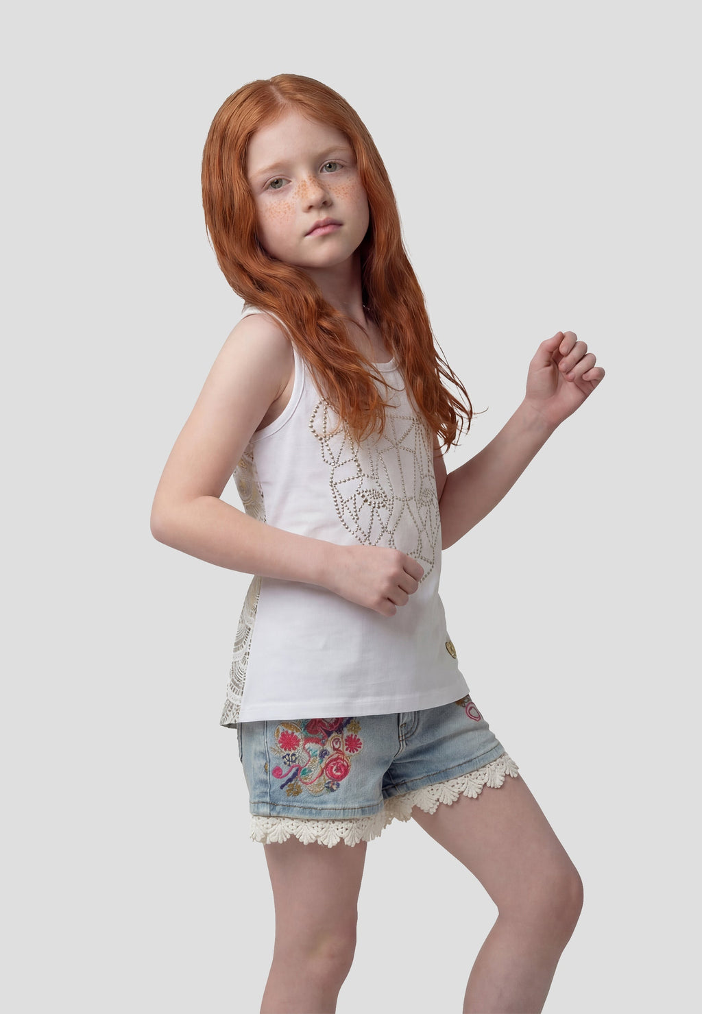Top de tirantes con brillos blanco niña | Koroshi