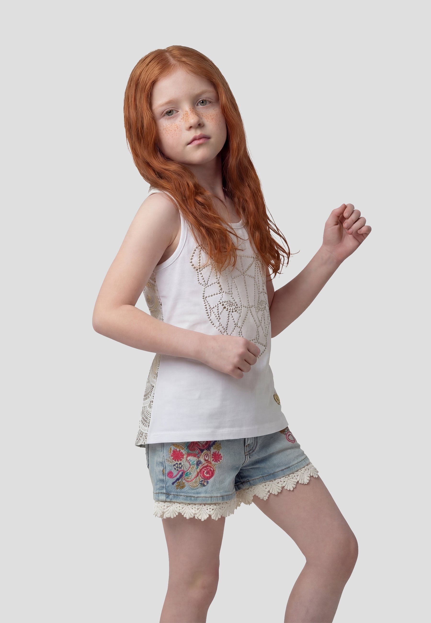 Top de tirantes con brillos blanco niña | Koroshi