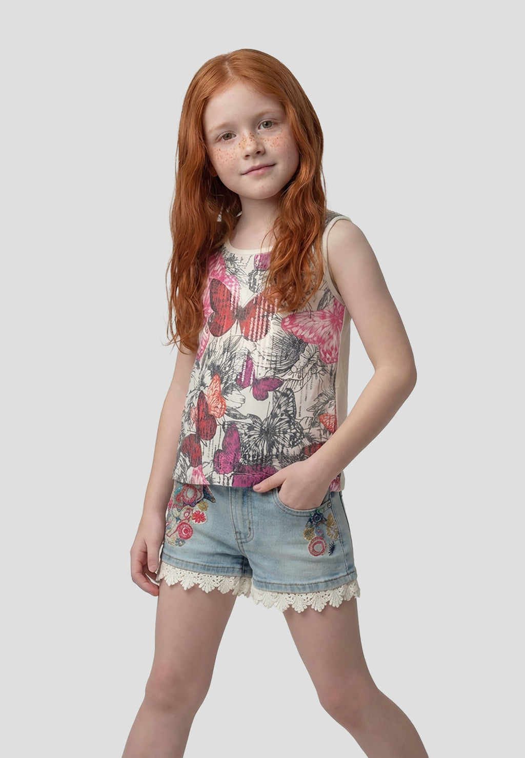 Top Tirantes Brillos Blanco Estampado Niña – Koroshi
