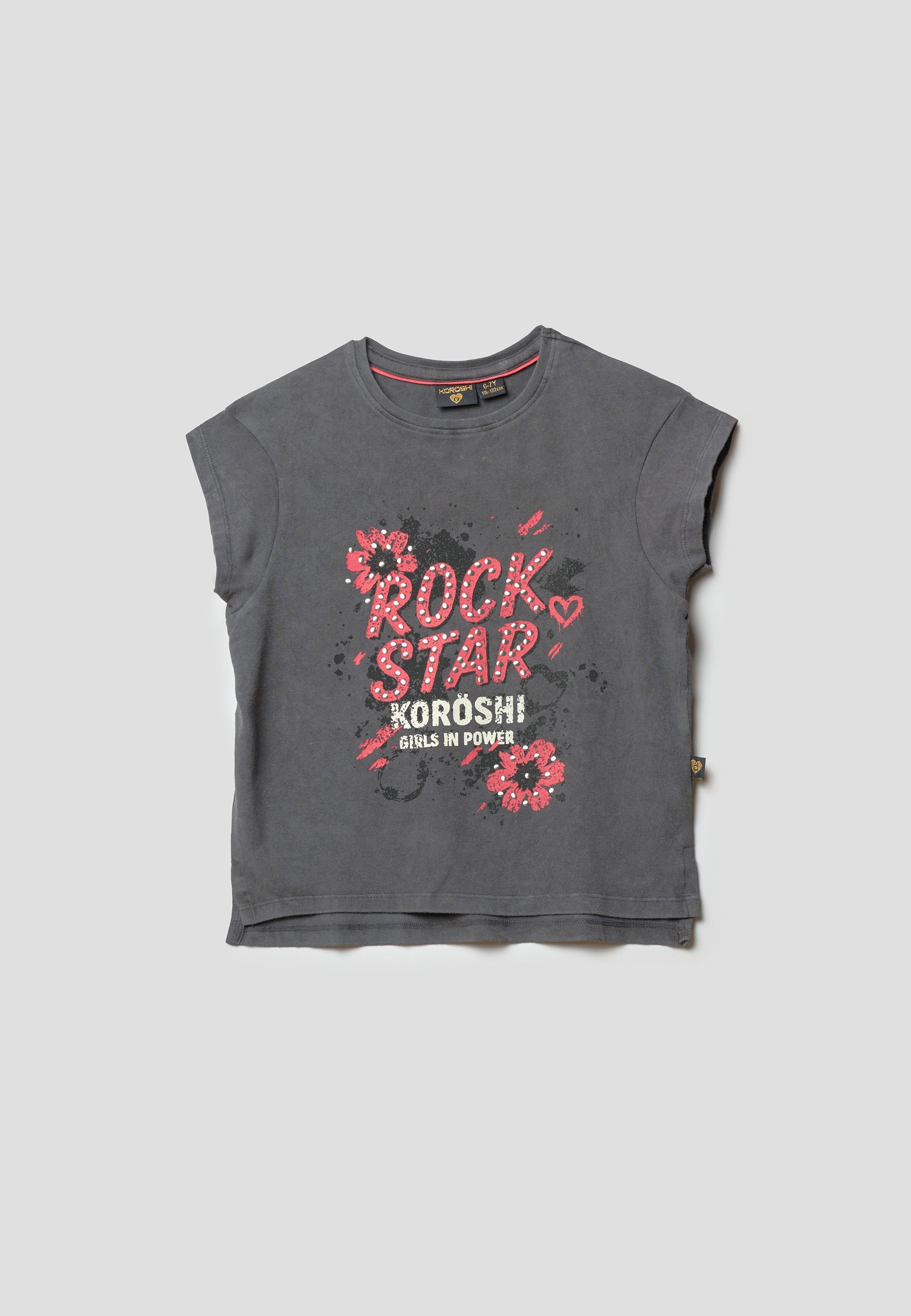 Camiseta manga corta estampado gris niña | Koroshi