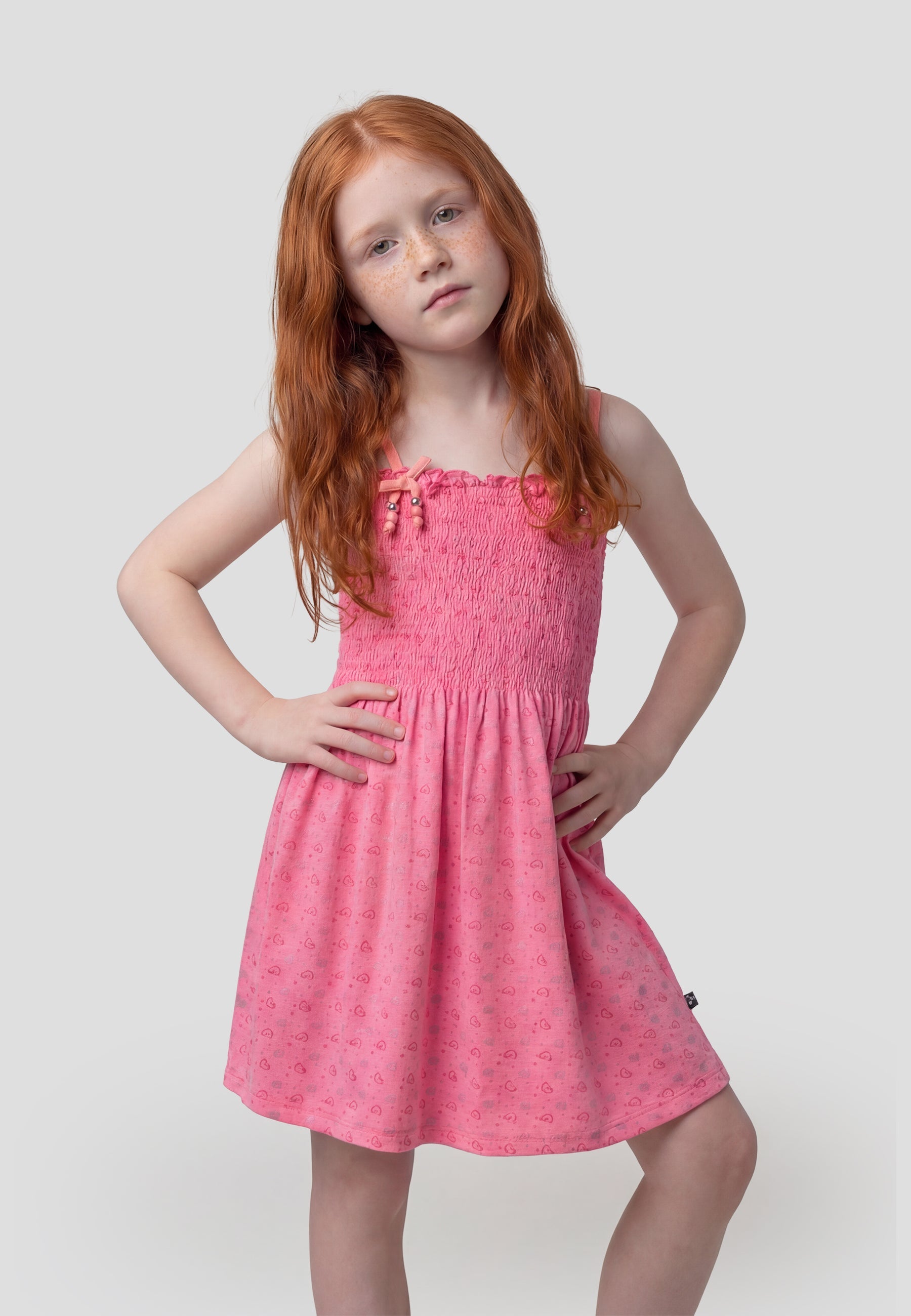Vestido algodón tirantes con lazo fucsia niña | Koroshi