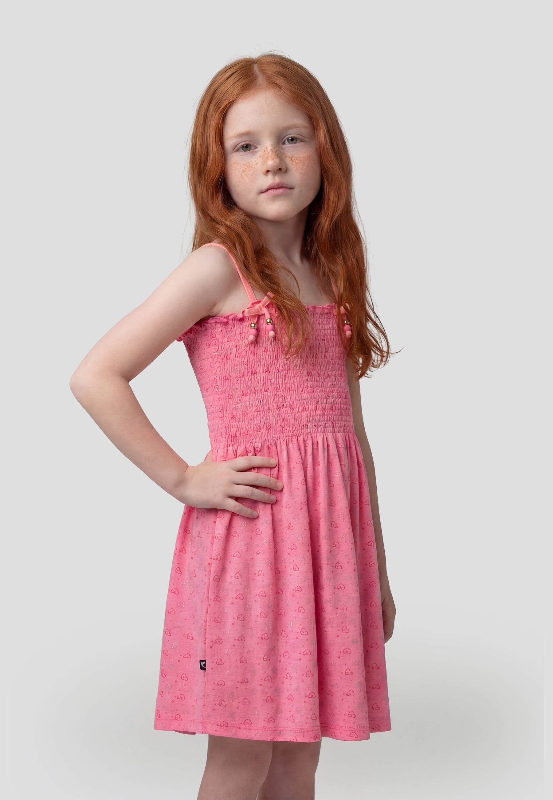 Vestido algodón tirantes con lazo fucsia niña | Koroshi