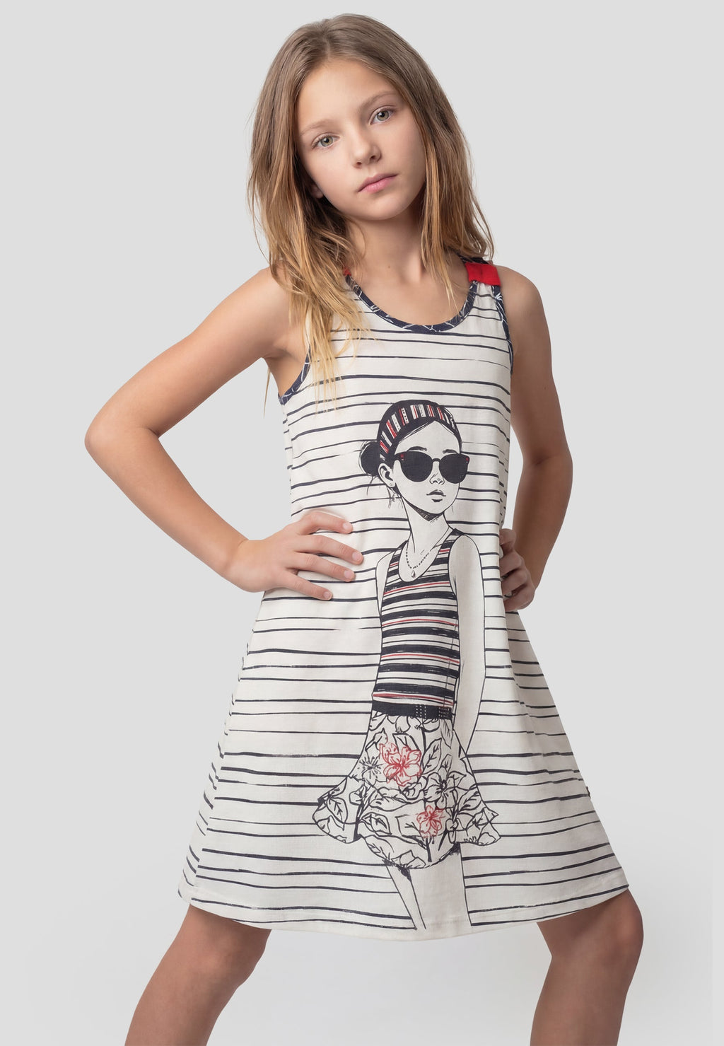 Vestido de tirantes de rayas azul marino niña | Koroshi