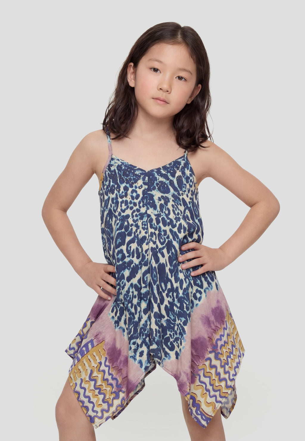 Vestido de tirantes estampado animal print azul niña | Koroshi