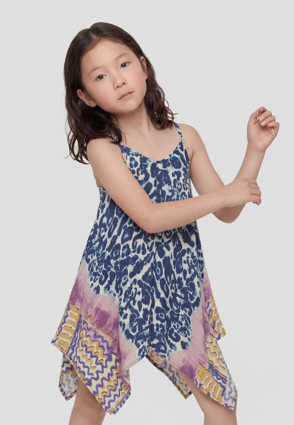 Vestido de tirantes estampado animal print azul niña | Koroshi