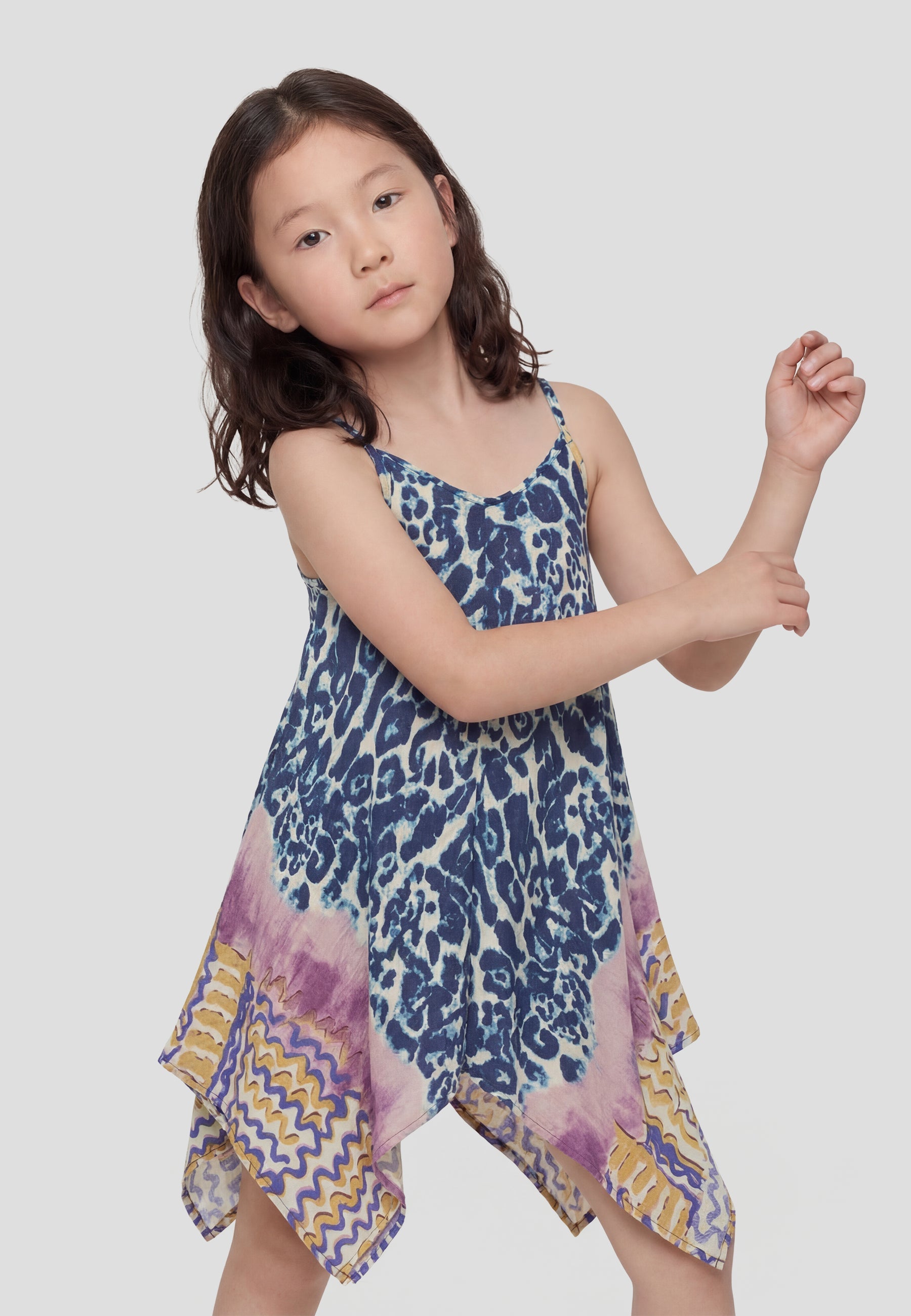Vestido de tirantes estampado animal print azul niña | Koroshi
