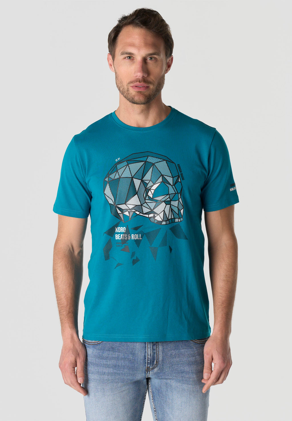 Camiseta Hombre Manga Corta Estampada Verde Oscuro Cuello Redondo Regular Fit – KOROSHI