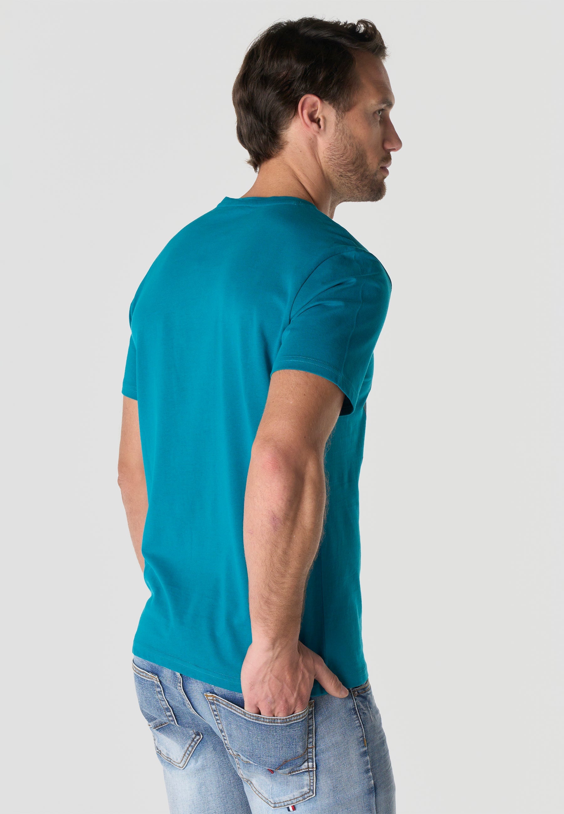 Camiseta Hombre Manga Corta Estampada Verde Oscuro Cuello Redondo Regular Fit – KOROSHI