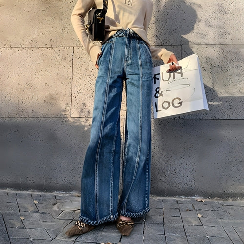 UrbanEase™ Women's Handmade Braided Wide Leg Jeans