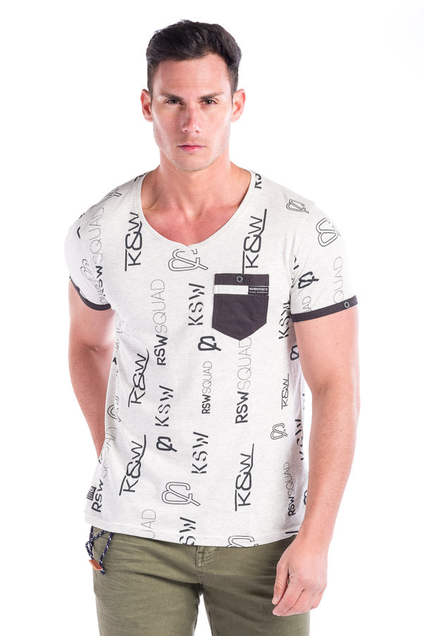 Camiseta estampada algodon con bolsillo hombre cuello pico