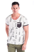Camiseta estampada algodon con bolsillo hombre cuello pico