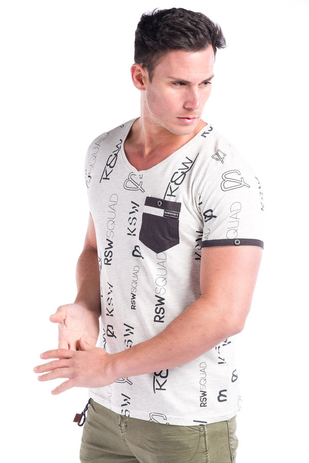 Camiseta estampada algodon con bolsillo hombre cuello pico