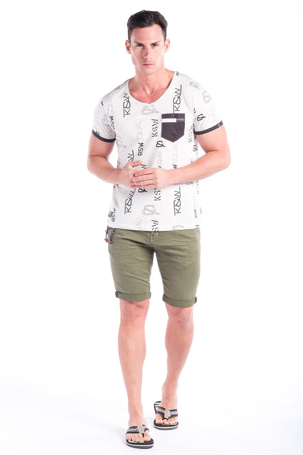 Camiseta estampada algodon con bolsillo hombre cuello pico