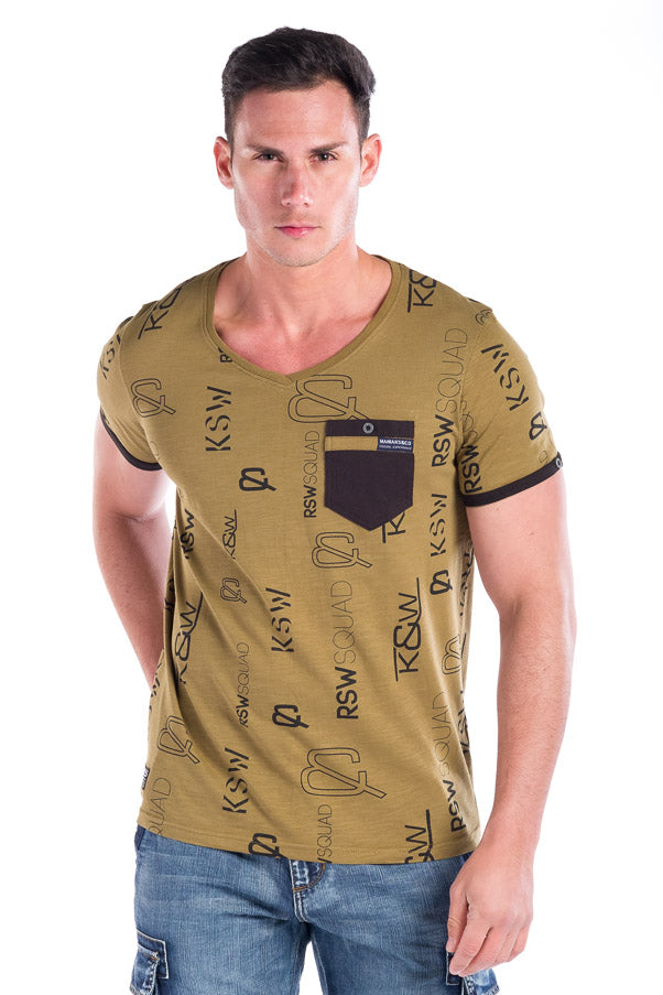 Camiseta estampada algodon con bolsillo hombre cuello pico